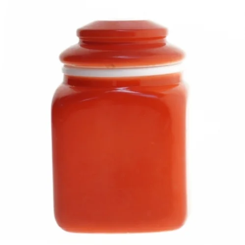 Rød porcelæn beholder med låg (str. 15x9x9 cm)