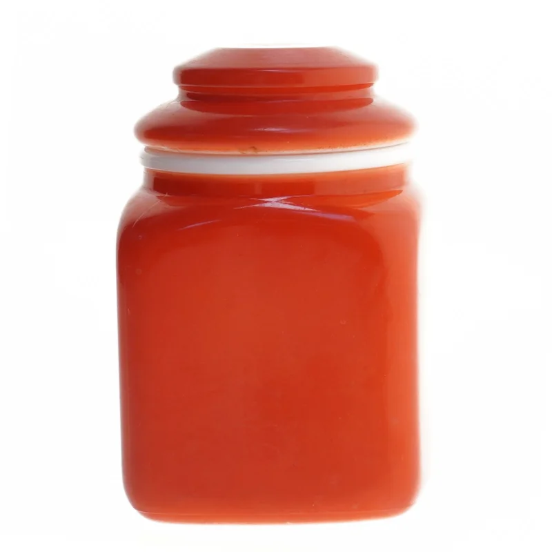 Rød porcelæn beholder med låg (str. 15x9x9 cm)