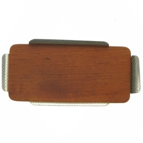 Teak Træ fad med ciseleret metal  (str. 19x9 cm)