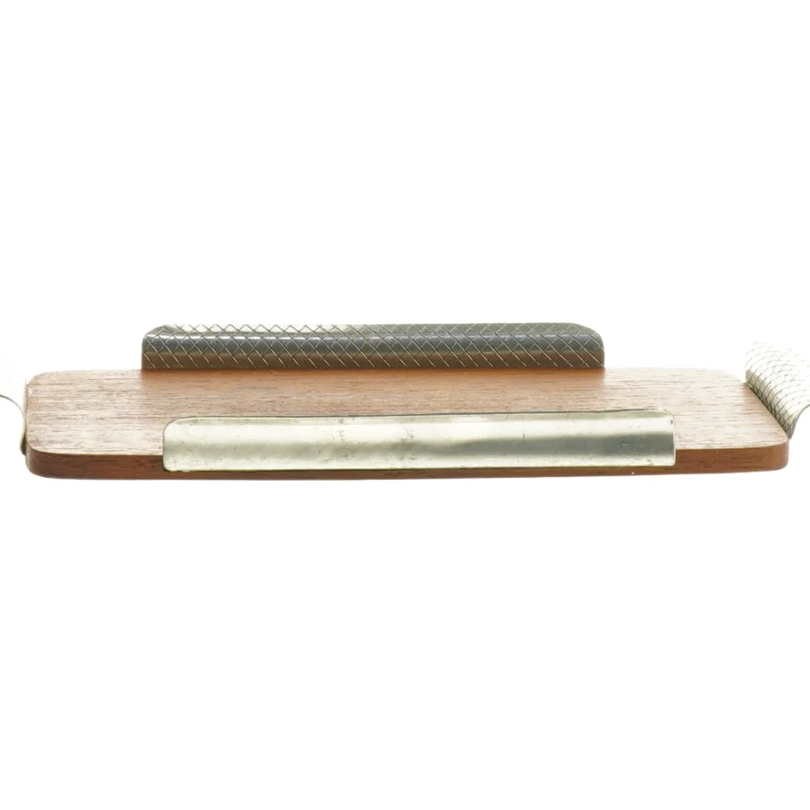 Teak Træ fad med ciseleret metal  (str. 19x9 cm)