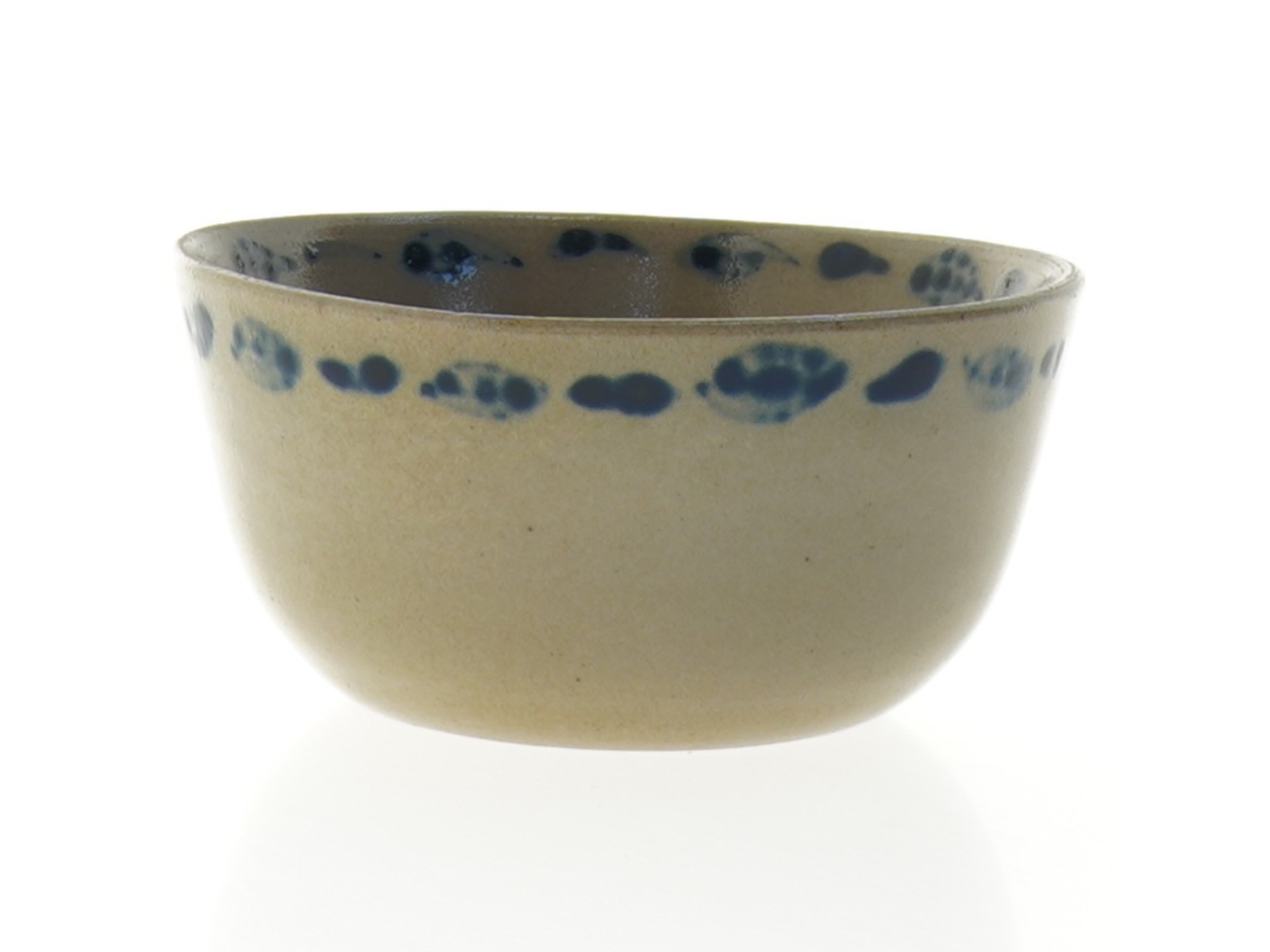Håndlavet Saltglaseret Keramikskål med blåt mønster (str. 13 x 6 cm)