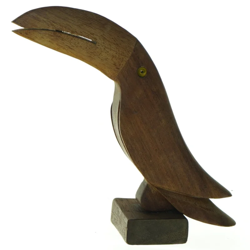 Vintage Håndskåret Træ fugl Tukan (str. 12 x 11 cm)