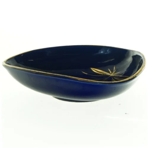 Blå skål med guldmønstre (str. 24 x 24 cm)