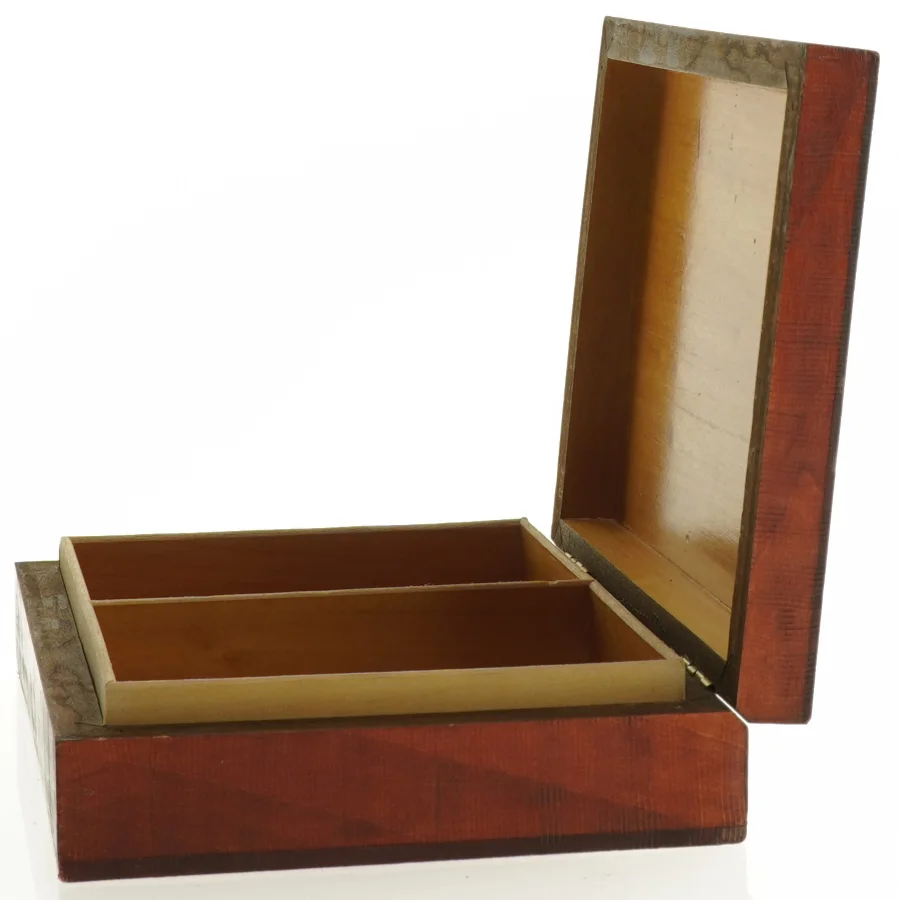 Ornamenteret Træ æske med 2 rum (str. 16 x 12 x 4 cm)