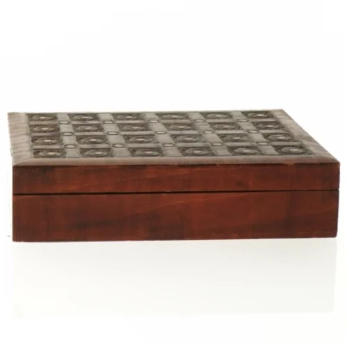 Ornamenteret Træ æske med 2 rum (str. 16 x 12 x 4 cm)