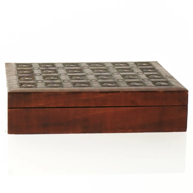 Ornamenteret Træ æske med 2 rum (str. 16 x 12 x 4 cm)