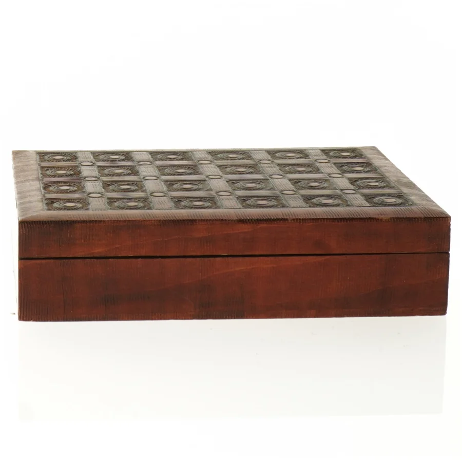 Ornamenteret Træ æske med 2 rum (str. 16 x 12 x 4 cm)