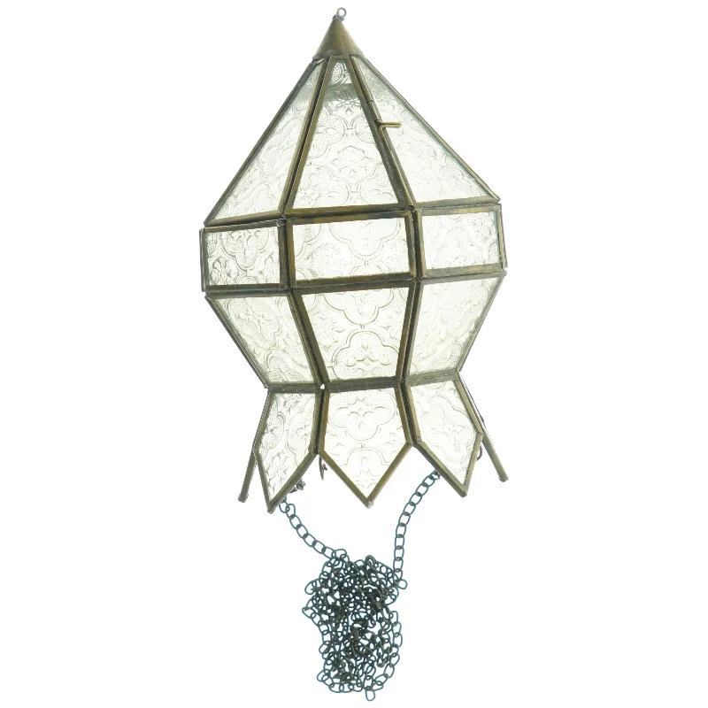 Glas- og metal hænge lysholder (str. 24 x. 15 cm)