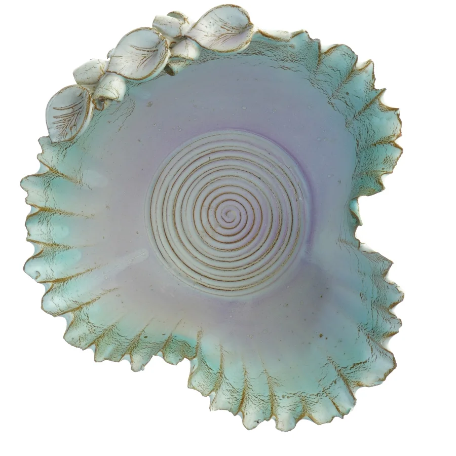 Dekorativ håndlavet drejet skål med muslingeform (str. 24,5 x, 23,5 cm)