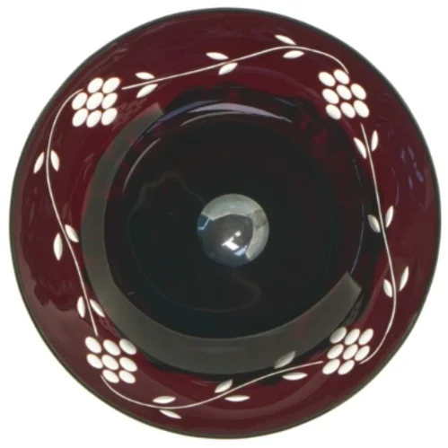 Dekorativ böhmisk glas skål opsats med udskårne detaljer på metal fod (str. 14,5 x 6 cm)