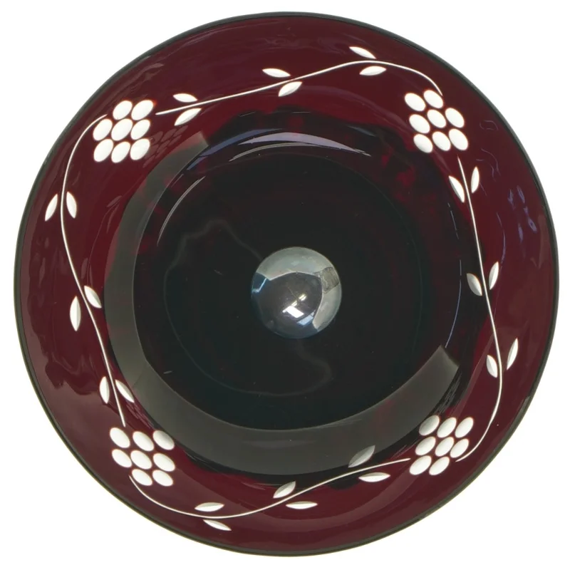 Dekorativ böhmisk glas skål opsats med udskårne detaljer på metal fod (str. 14,5 x 6 cm)