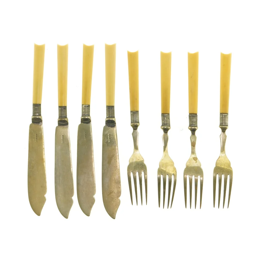 Vintage sølvtøj fiske bestiksæt (str. 18 cm og 20 cm)