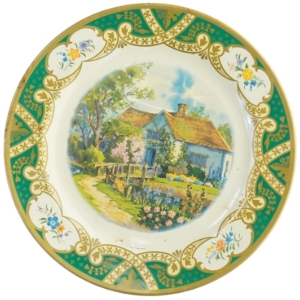 Dekorativ engelsk 1950'er tallerken med landskabsmotiv (str. Ø 25,5 cm)