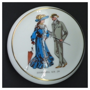 Jugend Porcelænskrukke med låg fra Bavaria (str. Ø 7 cm)