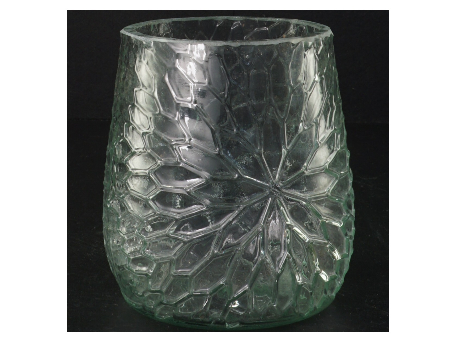 Presset Glas vase i smukt Is Krystal mønster  (str. 12 x ø, 10 cm)