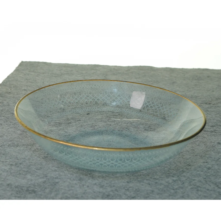 Glasskål med Blonde Dekoration og Guldkant (str. 22 x 5 cm)