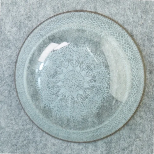 Glasskål med Blonde Dekoration og Guldkant (str. 22 x 5 cm)