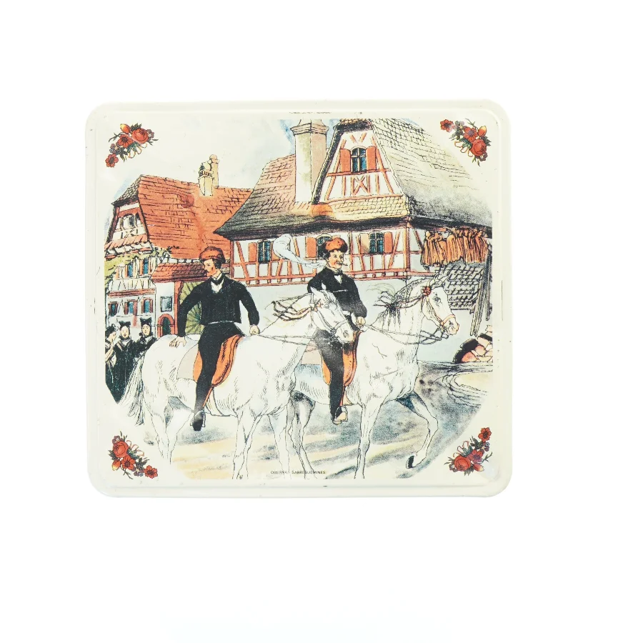 Antik fransk metal kagedåse fra Massily (str. 22x23x7 cm)