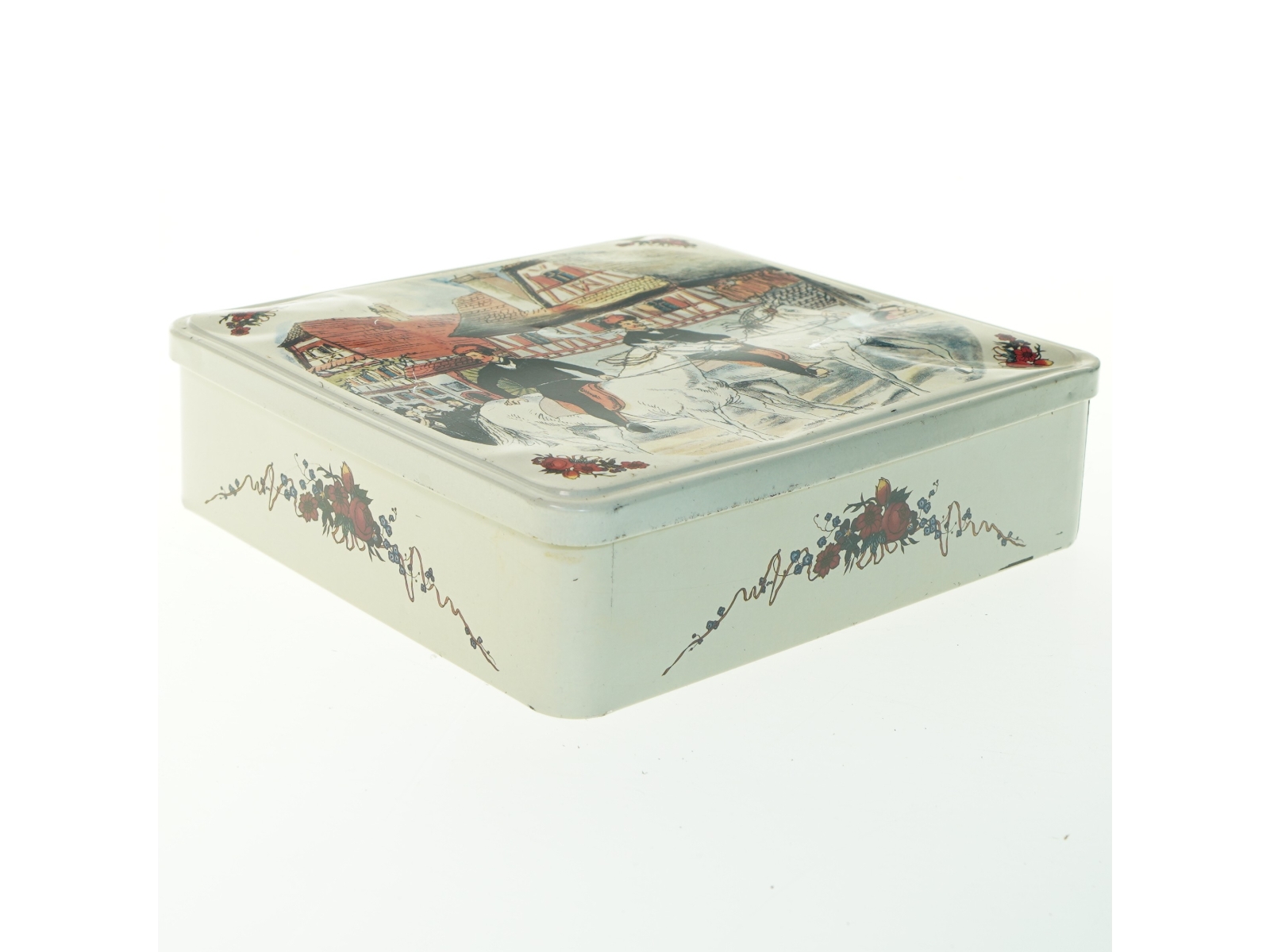 Antik fransk metal kagedåse fra Massily (str. 22x23x7 cm)