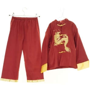 Kinesisk dragt, 2 dele, med guld drage (str. 140 cm)