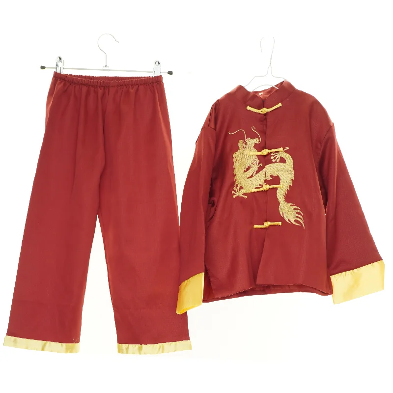 Kinesisk dragt, 2 dele, med guld drage (str. 140 cm)