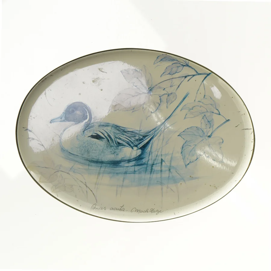 Mads Stage Vintage Kagedåse med tegninger af en and i naturen (str. 18 x 13 cm)