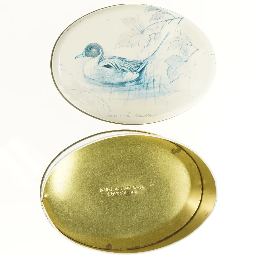 Mads Stage Vintage Kagedåse med tegninger af en and i naturen (str. 18 x 13 cm)