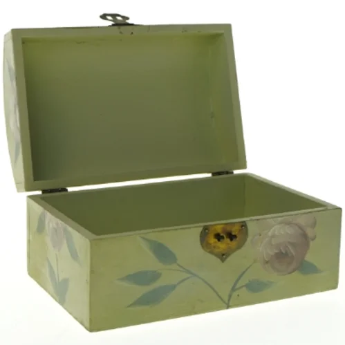 Dekorativt malet træskrin md Roser (str. 21 x 13,5 cm)