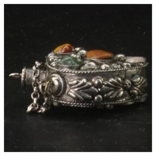 Vintage hjerteformet parfume vedhæng med sten (str. 6x5 cm)