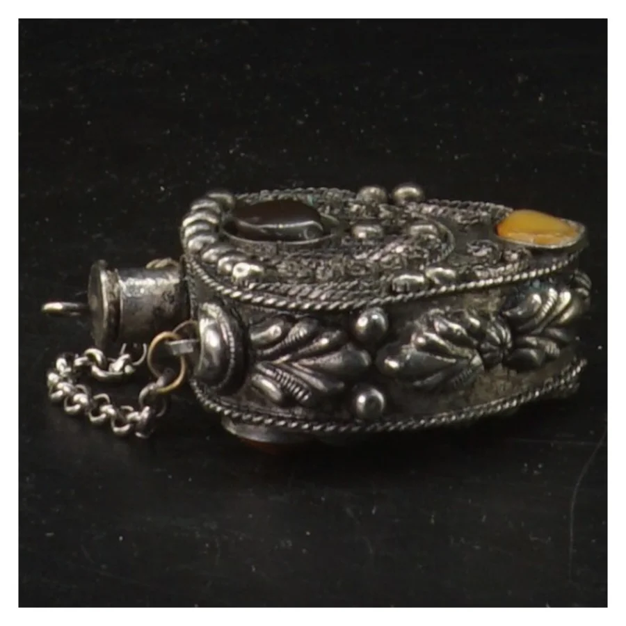 Vintage hjerteformet parfume vedhæng med sten (str. 6x5 cm)