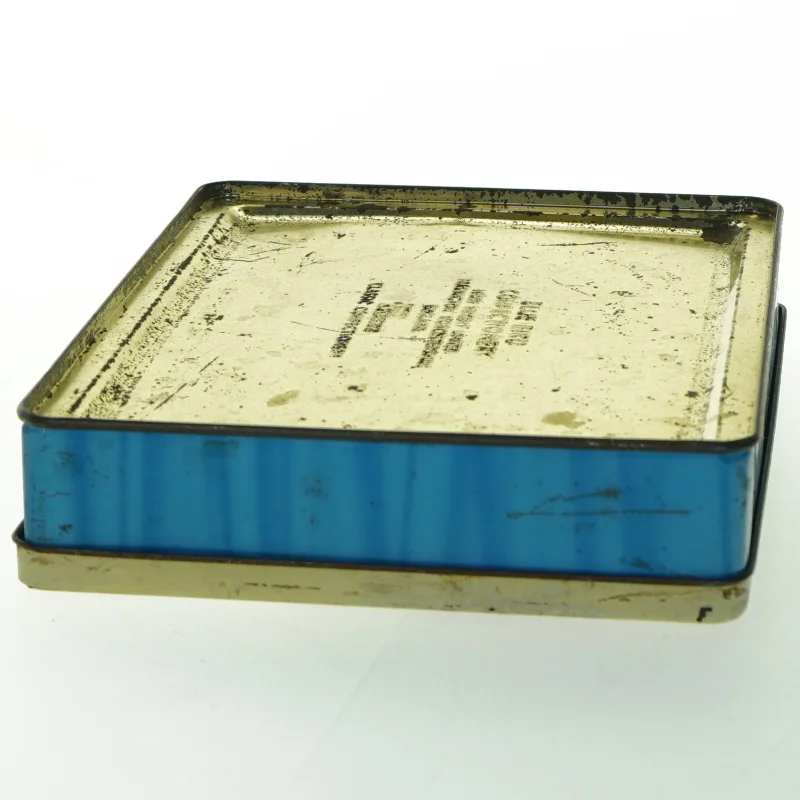 Antik Blå metaldåse med blomstermotiv fra Blue Bird Confectionery (str. 20,5 x 17 cm)