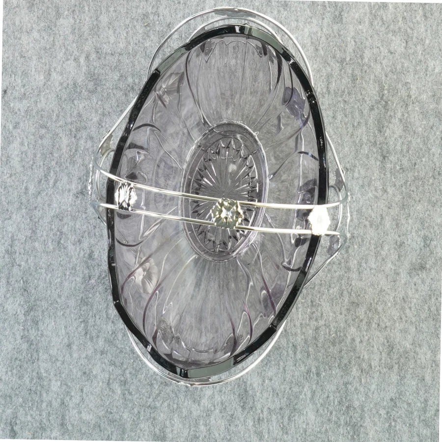 Ornamenteret Sølv kurv med lillatonet glasskål (str. 26 x 16 cm)