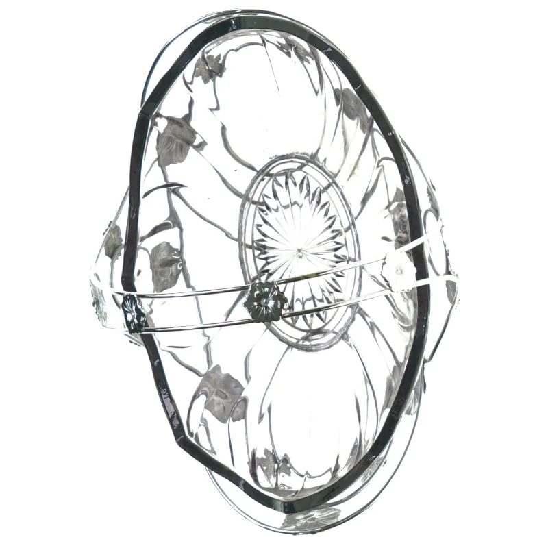 Ornamenteret Sølv kurv med lillatonet glasskål (str. 26 x 16 cm)