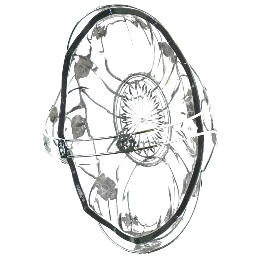 Ornamenteret Sølv kurv med lillatonet glasskål (str. 26 x 16 cm)