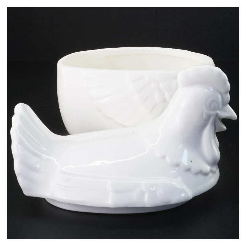 Hvid keramik høne Lågkrukke (str. 19 x 17 cm)