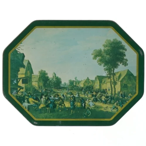 Metaldåse med landskabsmotiv (str. 19,5 cm)