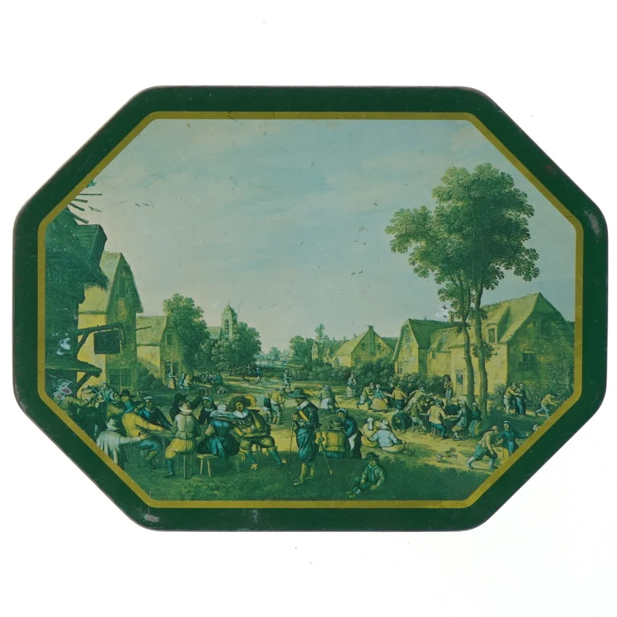 Metaldåse med landskabsmotiv (str. 19,5 cm)