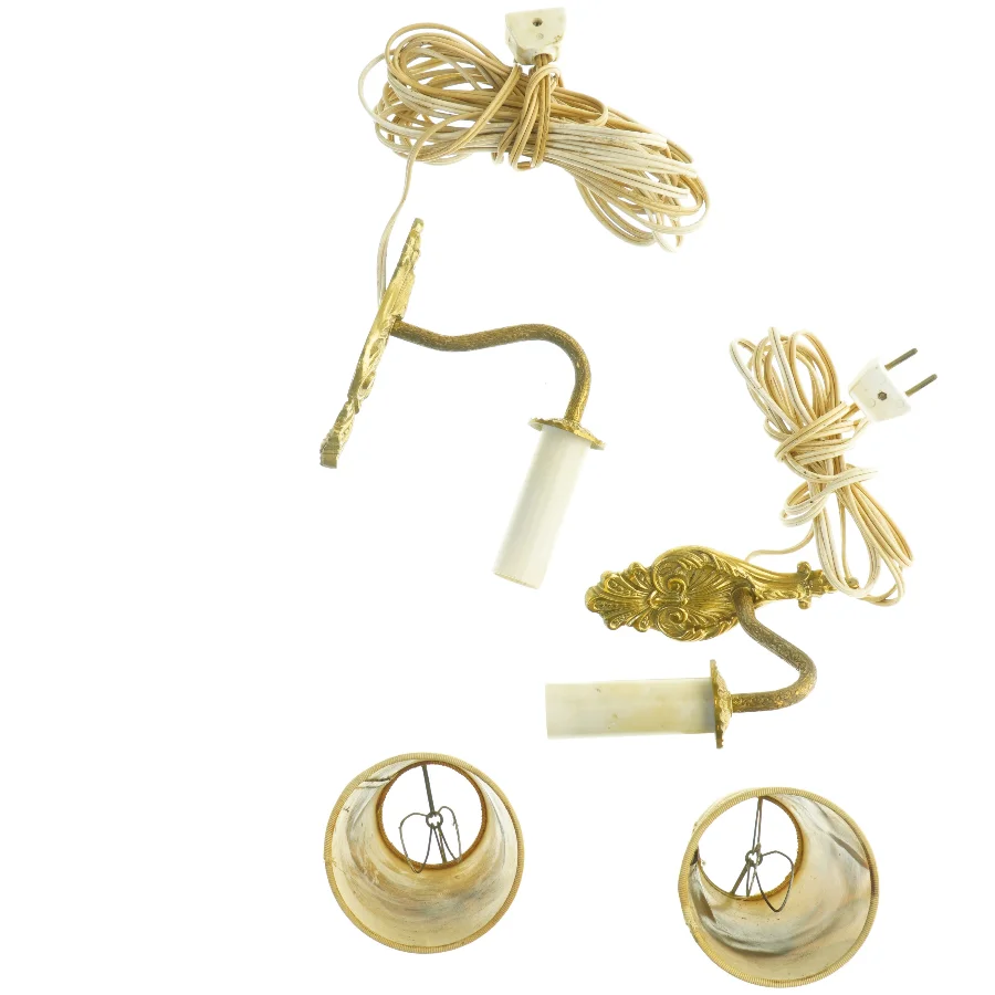 Messing vintage væglamper med retro stofskærme (2 stk) (str. Lampeskærmen 13 cm)