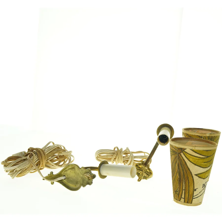 Messing vintage væglamper med retro stofskærme (2 stk) (str. Lampeskærmen 13 cm)