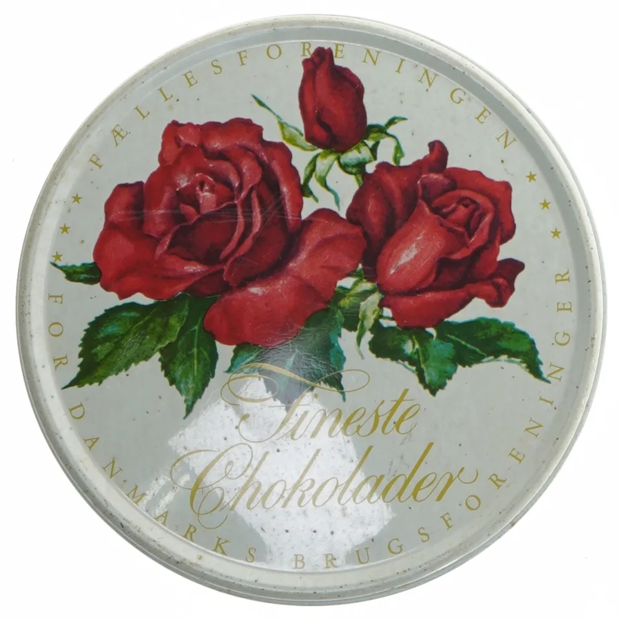 Rund metal dåse med rosedesign (str. Ø 13 cm)