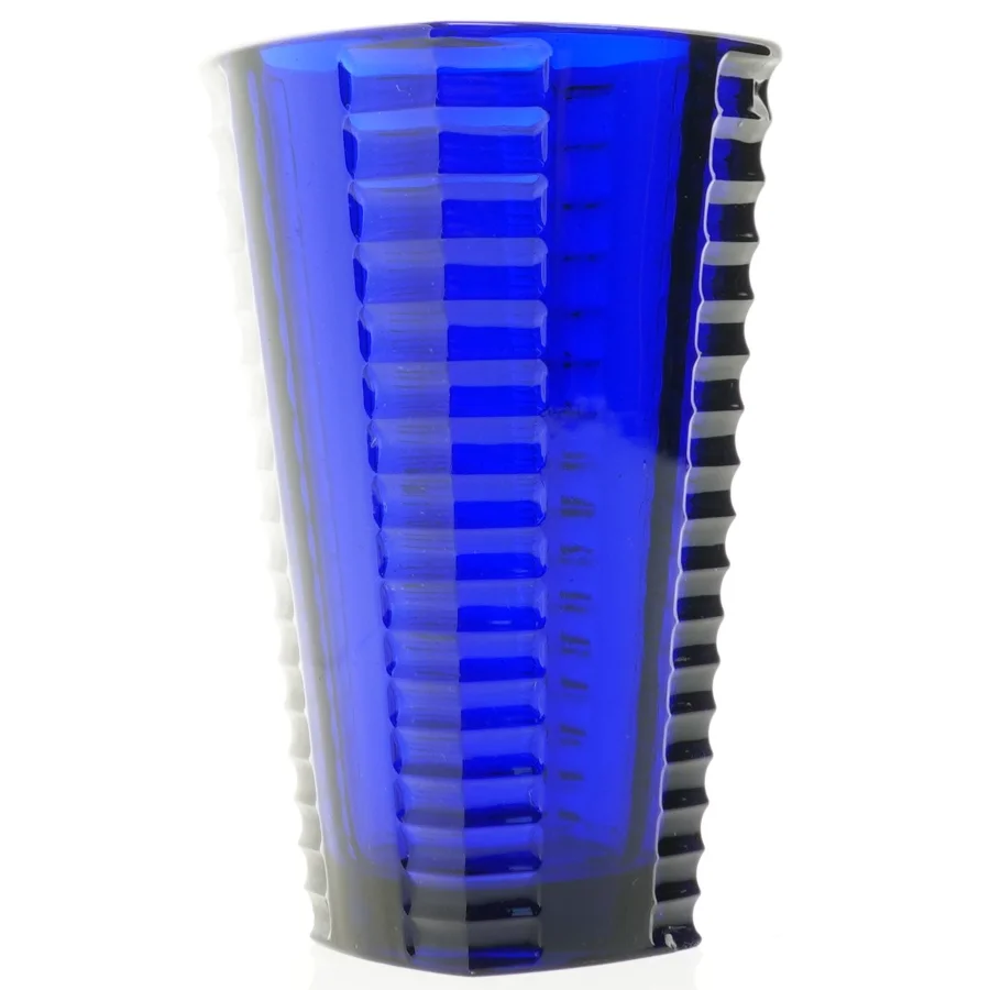 Blå vase i presset glas (str. 20 cm)
