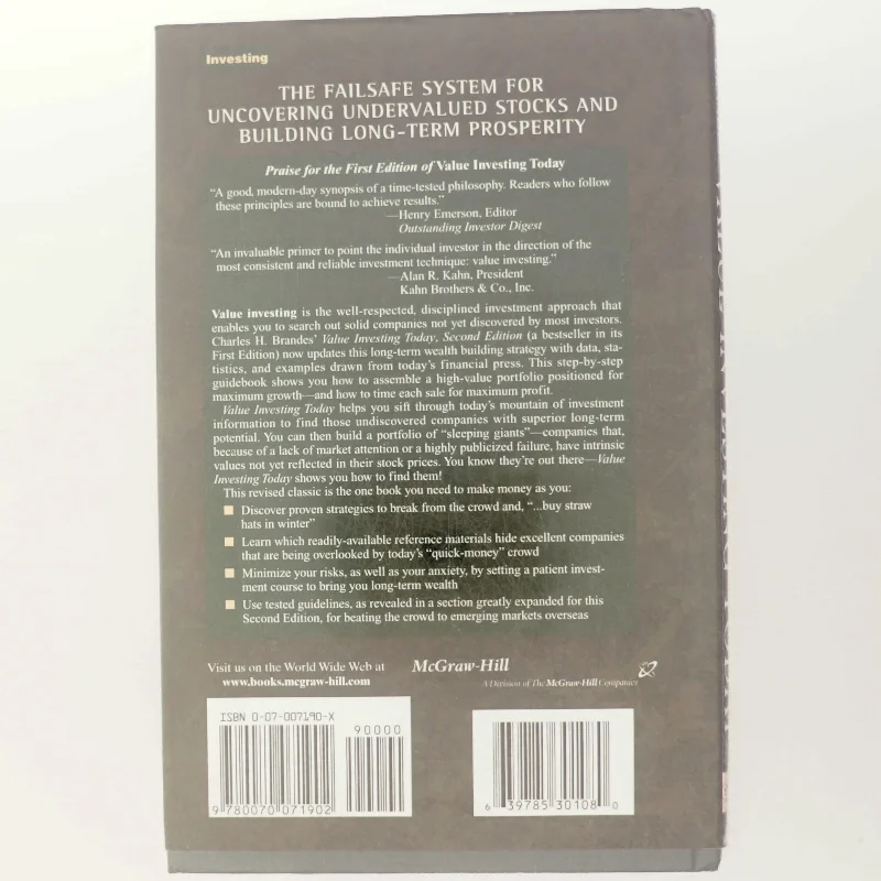 Value Investing Today, Anden Udgave af Charles H. Brandes (Bog) fra McGraw-Hill
