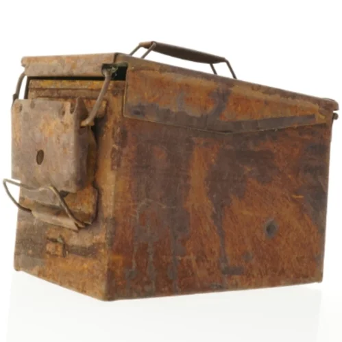 Ammunitions kasse i rust metal (str. 29 x 19 x 15 cm)