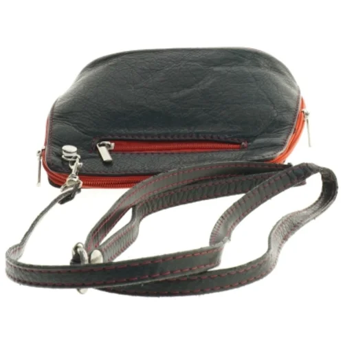 Sort Vintage Læder Crossbody skuldertaske med rød kant (str. 18 x 17 cm)