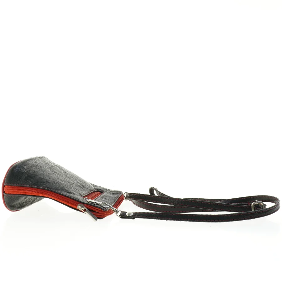 Sort Vintage Læder Crossbody skuldertaske med rød kant (str. 18 x 17 cm)