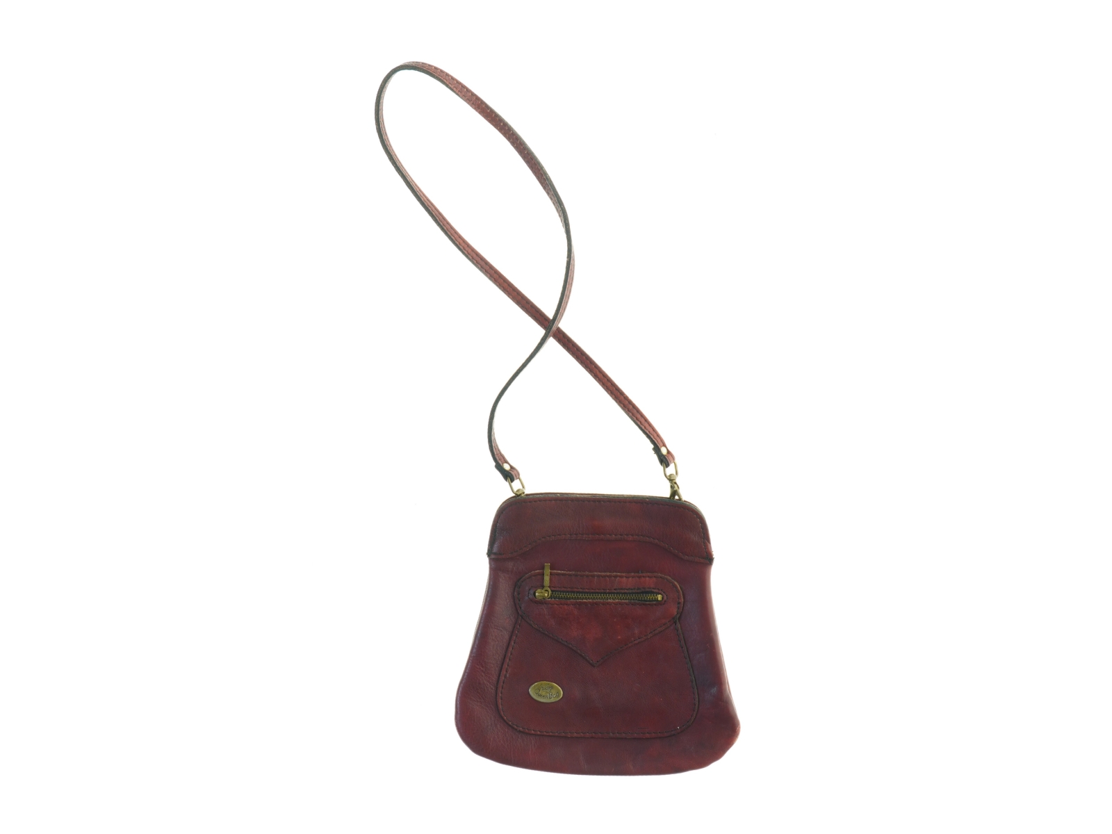 Retro Rød læder Crossbody Vintage skuldertaske (str. 22 x 22 cm)