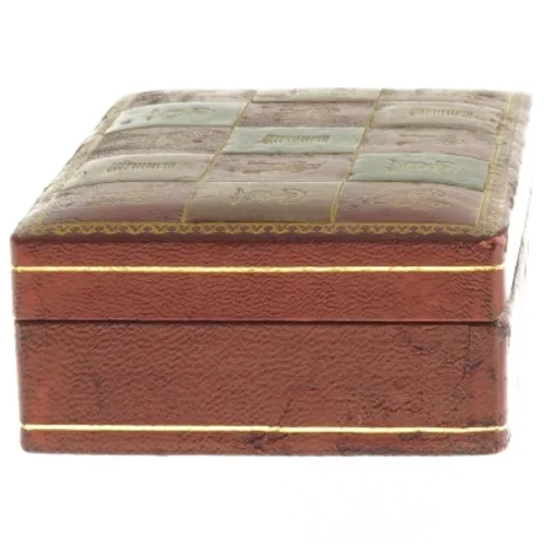 Skakbrik Træ æske med læder & guld Læder (str. 4,5x9,5x14 cm)