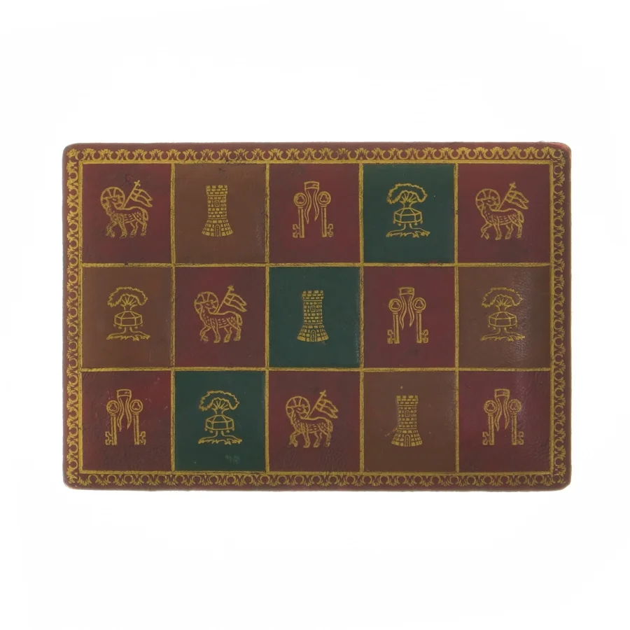 Skakbrik Træ æske med læder & guld Læder (str. 4,5x9,5x14 cm)
