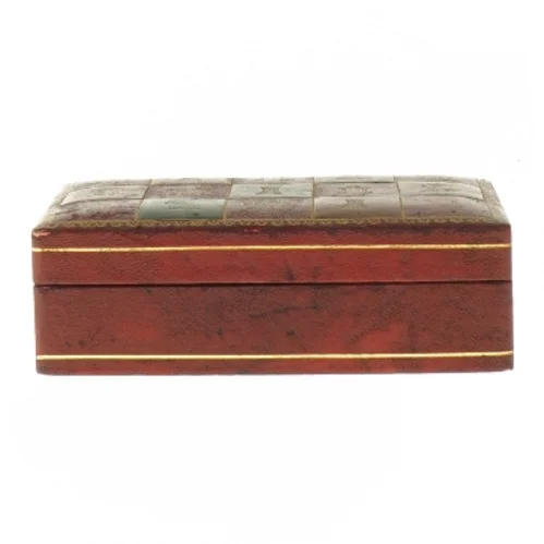 Skakbrik Træ æske med læder & guld Læder (str. 4,5x9,5x14 cm)