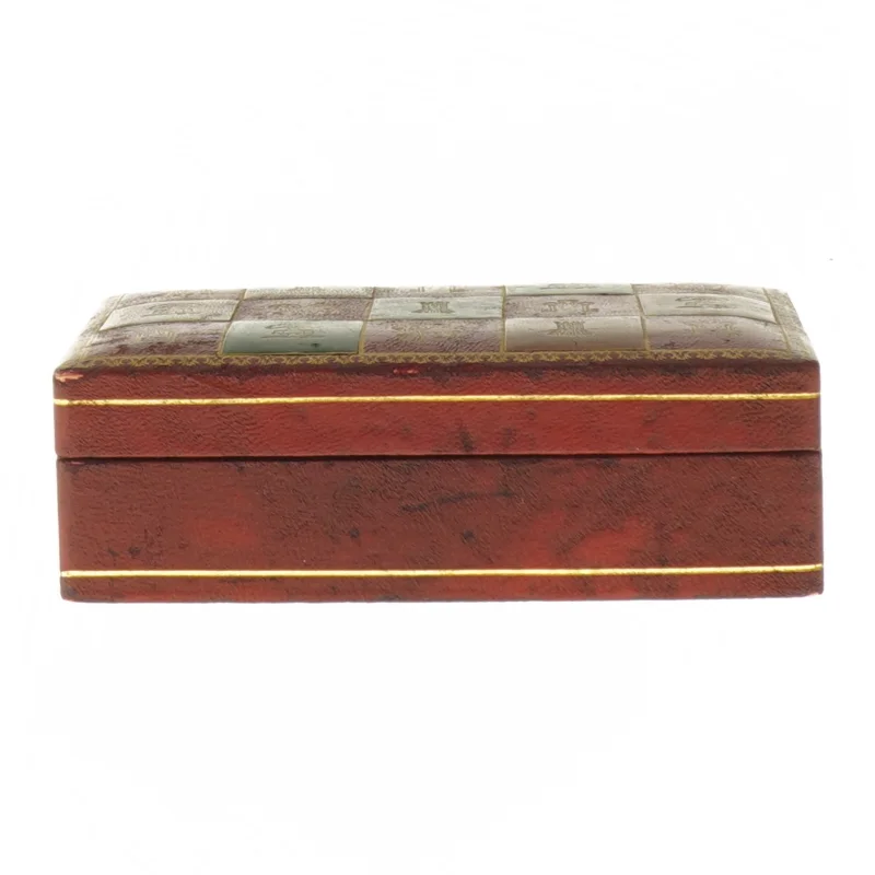 Skakbrik Træ æske med læder & guld Læder (str. 4,5x9,5x14 cm)
